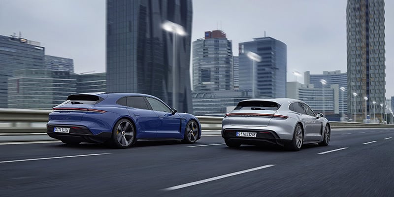 Photos of two Porsche Taycan on a highway.|porsche_2_dec_2023