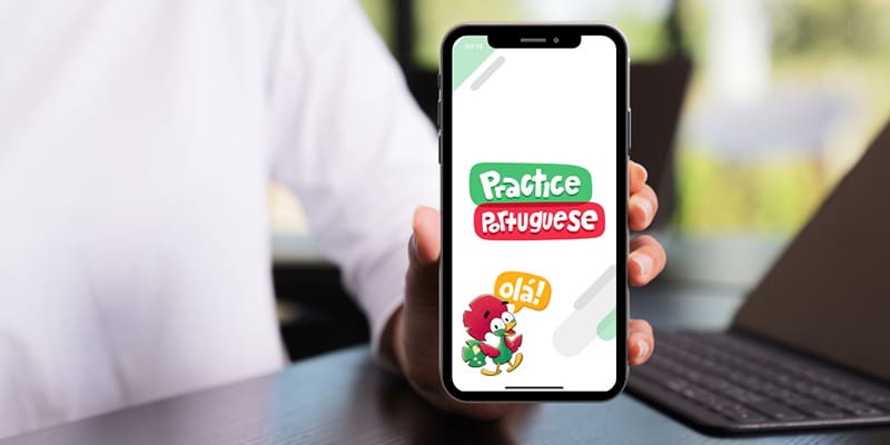Photo of Practice Portuguese app to help learn European Portuguese open on a smartphone