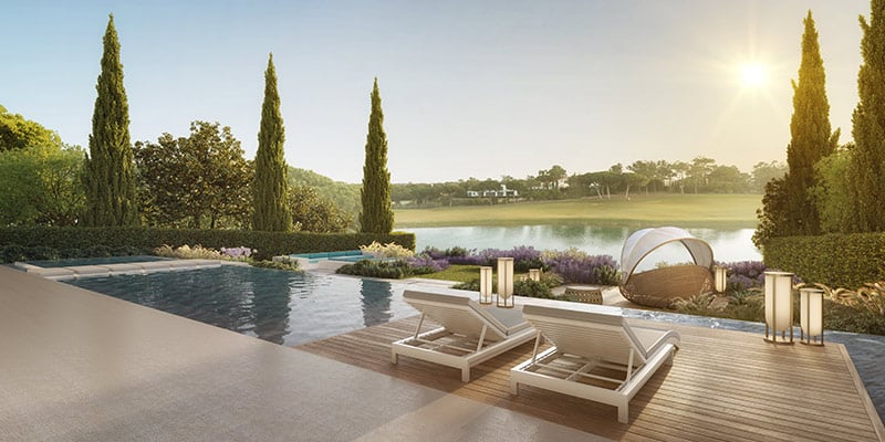 Partial view of the pool and the lake at One Green Way Residences|Facade of one of One Green Way Residences' villas|Partial view of the pool and the lake at One Green Way Residences