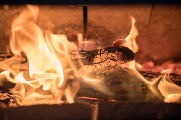 burning fireplace
