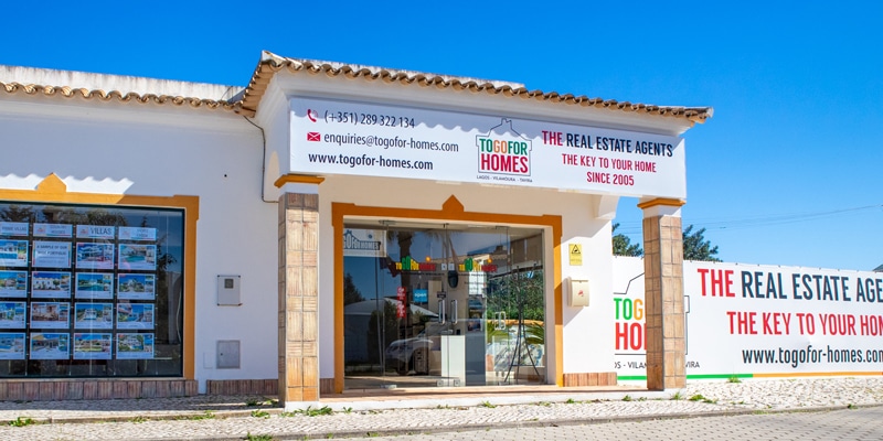 View of the outside of Togofor-Homes Vilamoura head office|View of the outside of Togofor-Homes Lagos Marina office|View of the outside of Togofor-Homes Tavira office