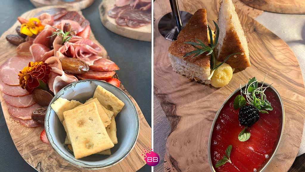 Photos of two dishes served at Doce and Tinto, the two new spaces at Vale do Lobo|Photo of some sweets served at Doce in Vale do Lobo|A chef preparing Portuguese tapas at Tinto in Vale do Lobo