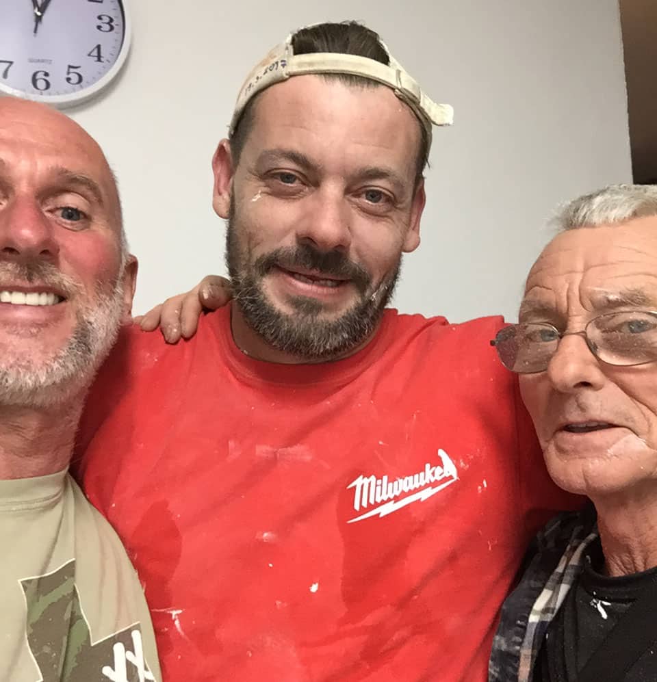Derek, Patrick and the 'Fox'|A Parliament red leather sofa|HM Treasury Building|Martyn and Paul|Renovations with Beagle Ben supervising in ash