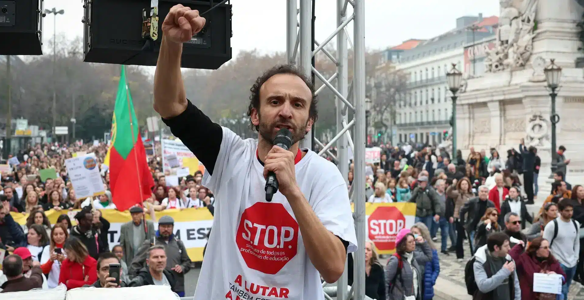André Pestana - of the most radical syndicate S.T.O.P - led numerous protests in 2023. Image: António Cotrim/ Lusa