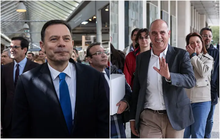 PM (left) faces PCP's Paulo Raimundo on TVI at 9pm this evening. Images: LUSA