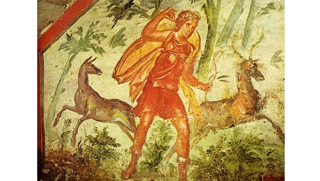 Diana as Huntress – Roman fresco c 350 AD