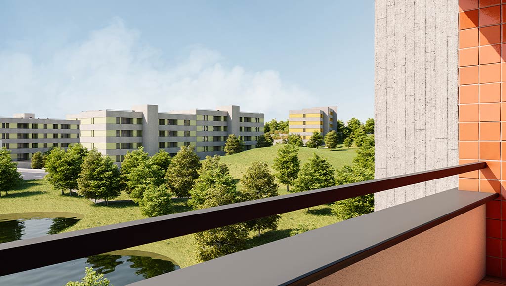 3D render image of the Vale da Pipa development from one of the flats balcony