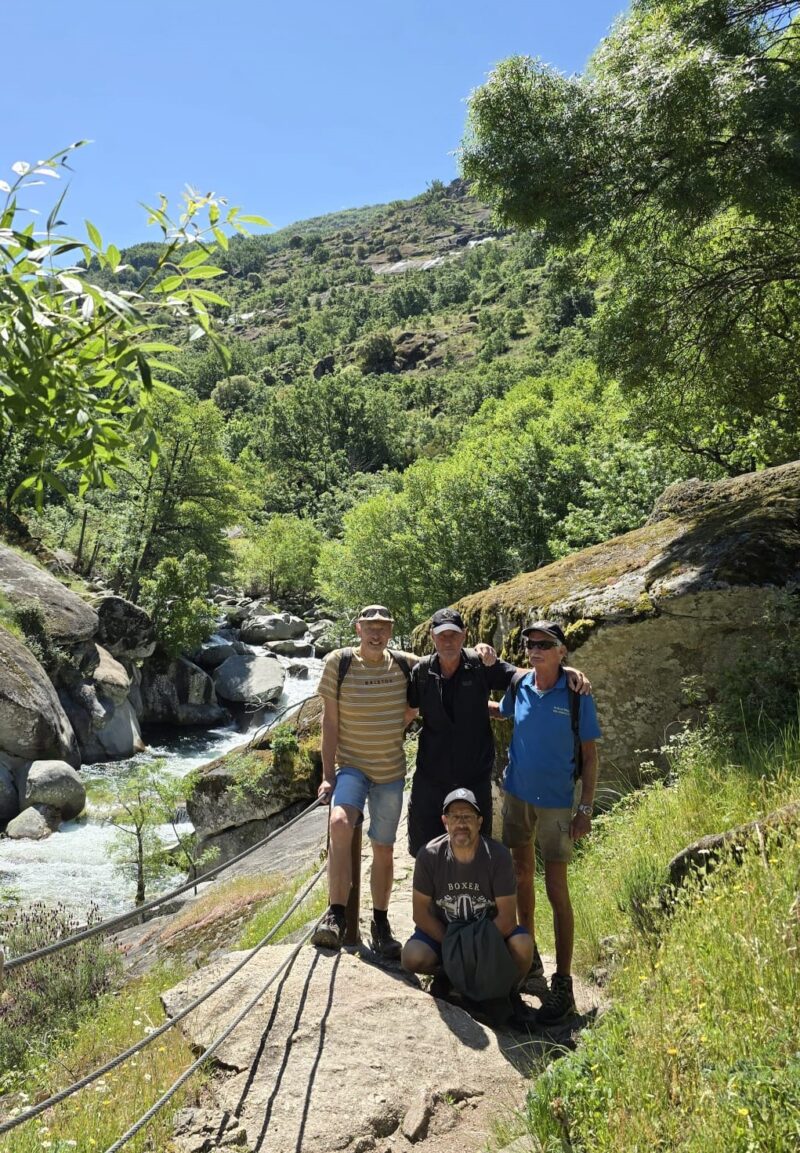 Hiking tour to Los Pilones in the Natural Park Garganta de los Infiernos in the Jerte Valley. From left: Walter, Tus, Johannes, Peter (sitting). Photo: Huw Chivers