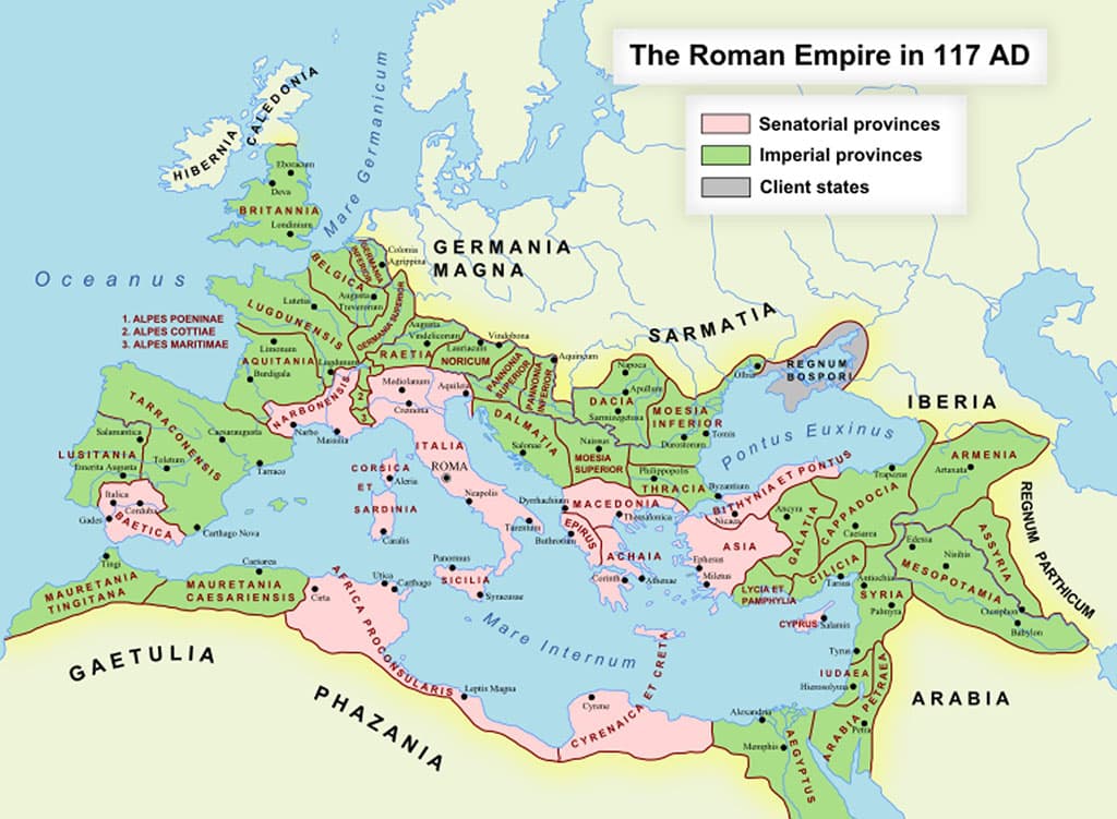 Map of Roman Empire in 117 AD