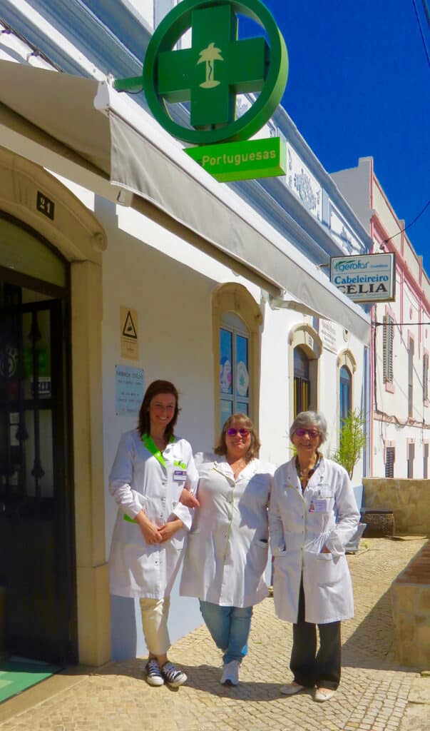 The ladies at the pharmacy, from left, Cátia, Lurdes and "Doc"