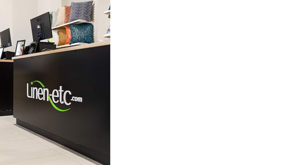 The reception area at one of Linen-Etc's showrooms