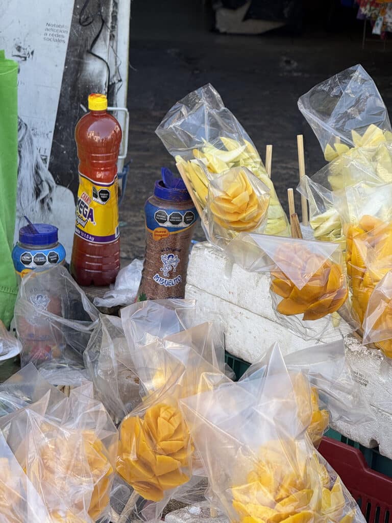 Mangoes dosed with the chilli sauce