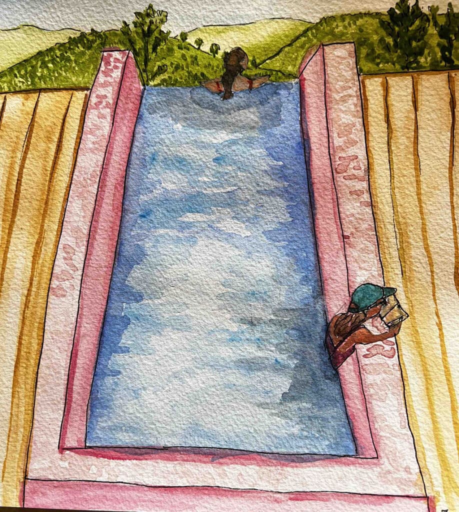 Water colours: two guests were inspired to paint while chilling by the pool