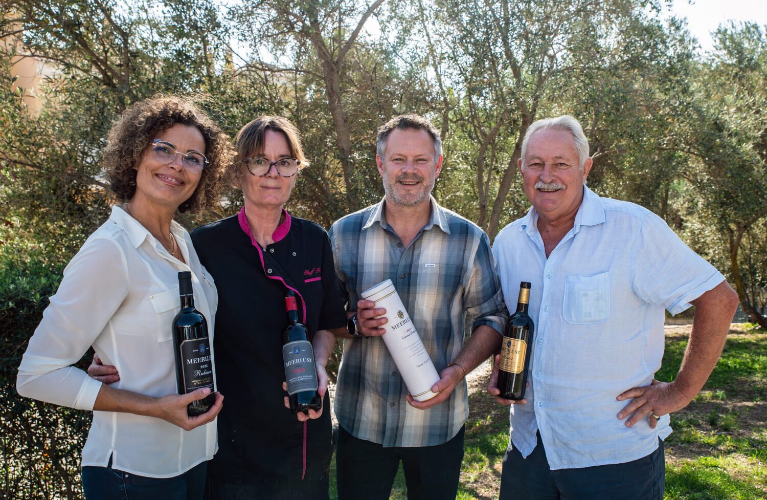 Lídia Ramos (Prime Wine), Fabienne ( La Villa), Wim Truter ( Meerlust), Steve Rigby (AWS)