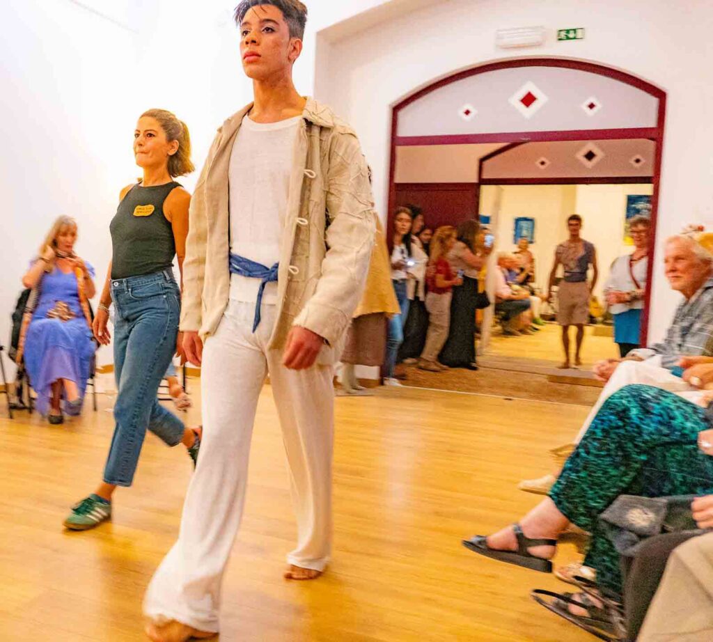 Up-cycled hemp jacket and designer Marta Vinhas at the Jali Gala Opening