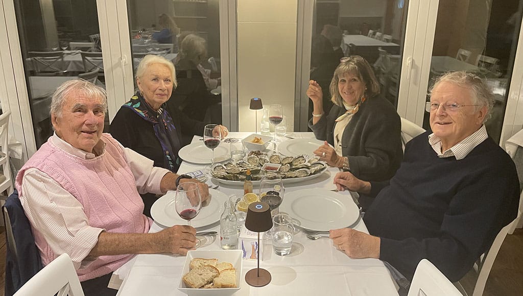 One of our spectacular seaside meals, this one at Monte Mar. Notice the 24 oyster centrepiece!