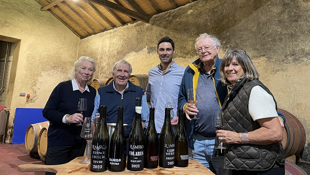 The Ramilo tasting, with Nuno Ramilo (centre), Helga and Larry (left) and David and Linda