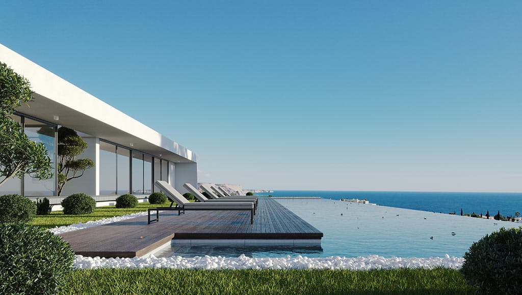 The terrace and pool of one of the villas at Reserva da Luz