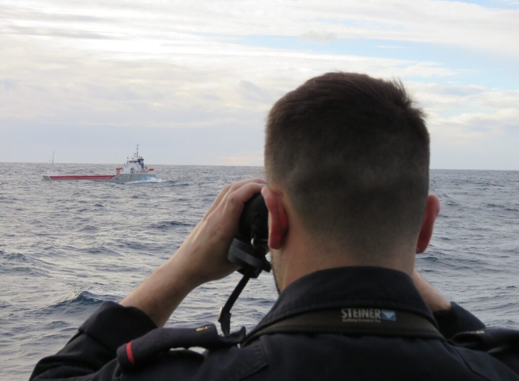 Portuguese search and rescue boat "Figueira da Foz" is close by, monitoring situation, as hours count down to arrival of Norwegian tug. Image: Marinha Portuguesa