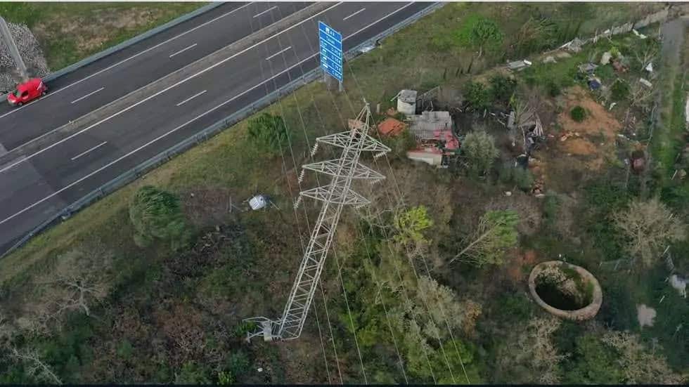 Just one of 800 posts and pylons that came crashing down last week - scuppering the electricity system