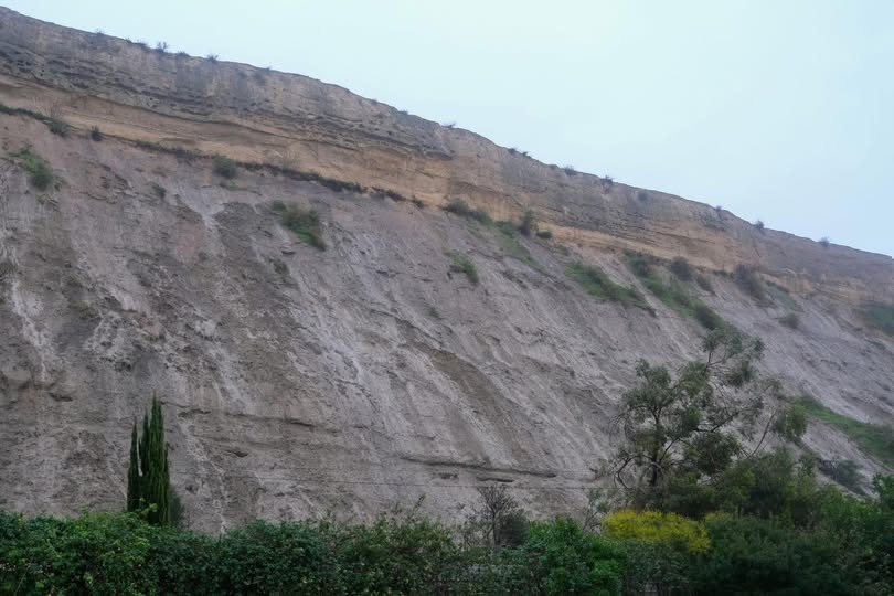 This photo of the 'Fossil Cliff' that is occasionally 'collapsing' gives no idea of the proximity of properties. For that see the video within the text of the story. This image was taken by Almada mayor Inês Medeiros.