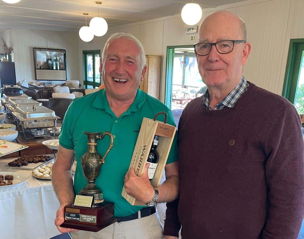 Jerry Campion, winner of the Helen Cafolla trophy, with Society Chairman Damian Clarke