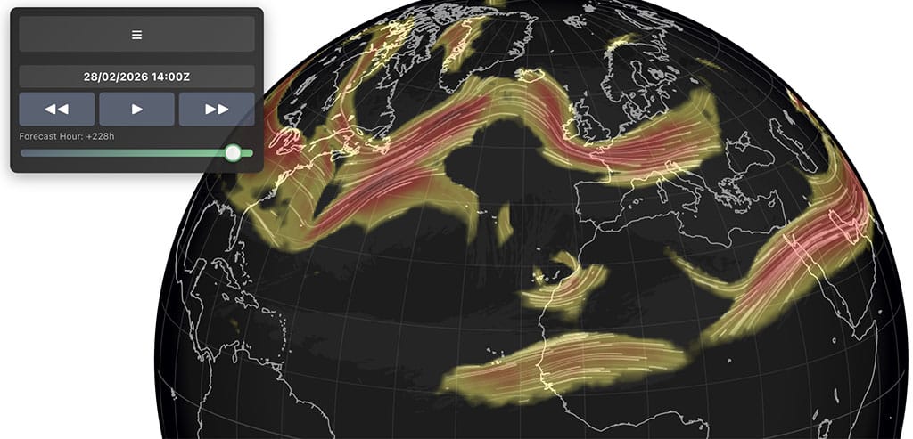 Heavens above: the forecast into March puts the Jet Stream back where it should be for now which gives us some hope (Image from NetWeather’s Jet Stream forecasting website)