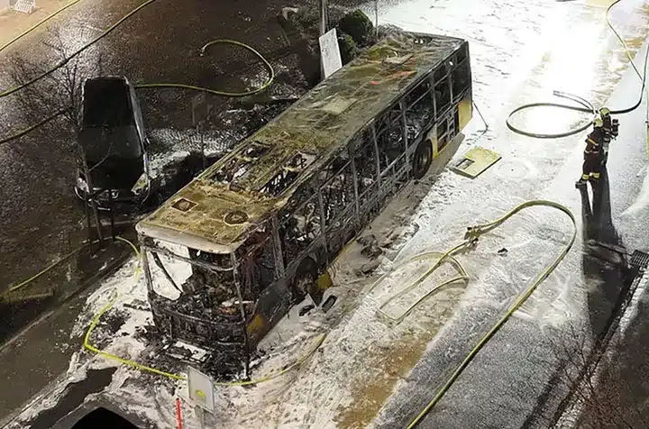 The awful aftermath of Tuesday's PostBus fire in Kerzers, Switzerland.