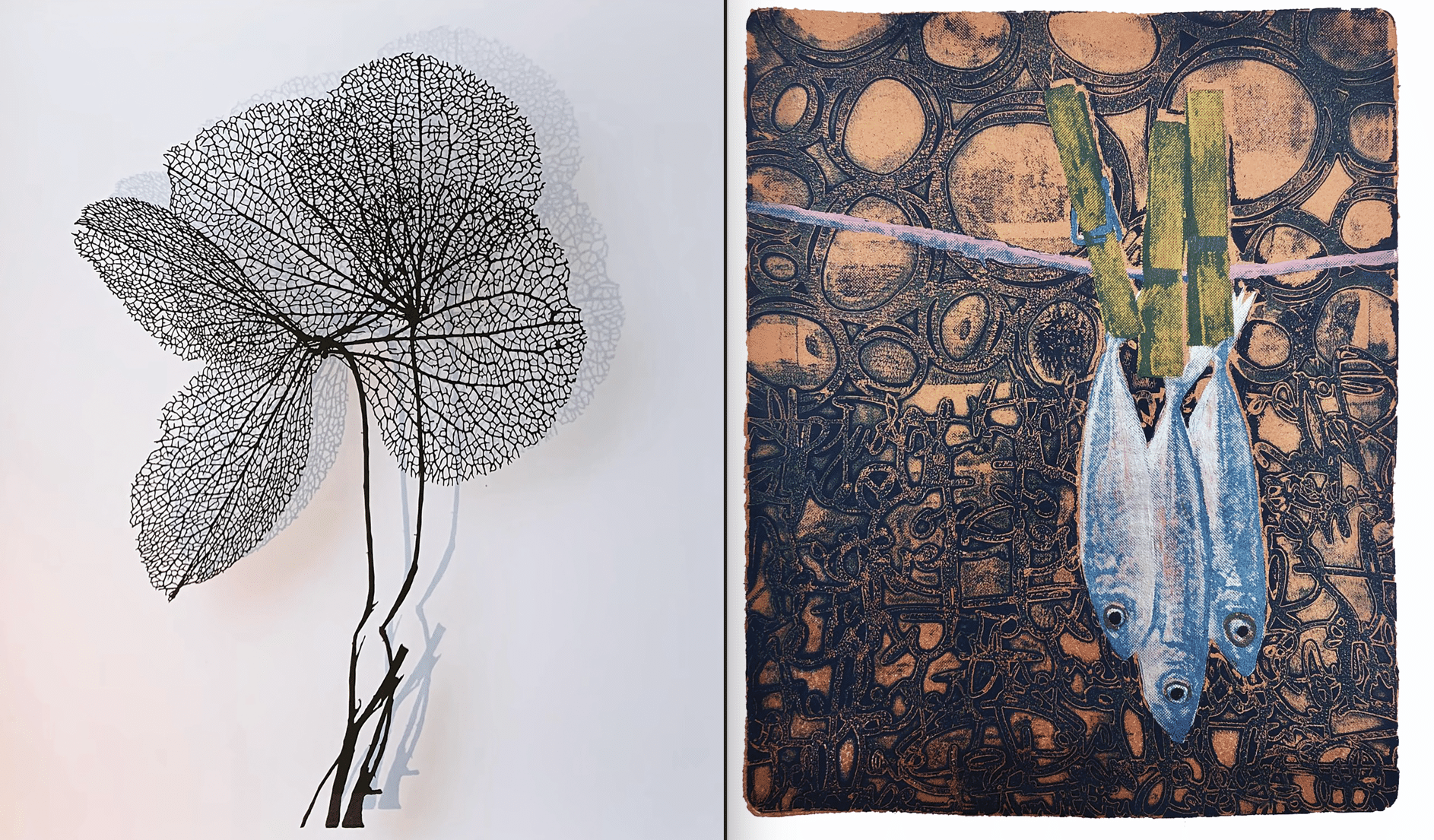 Gaby Studer - Botanical II (left); Markus Böhler artwork (right)