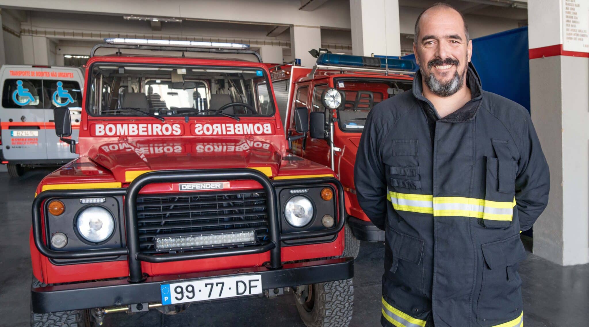 Pedro Rafael in firefighting suit